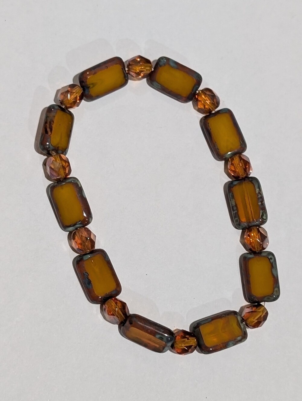 Art Glass Fall Autumn Amber Orange Color 7" Stretch Beaded Bracelet